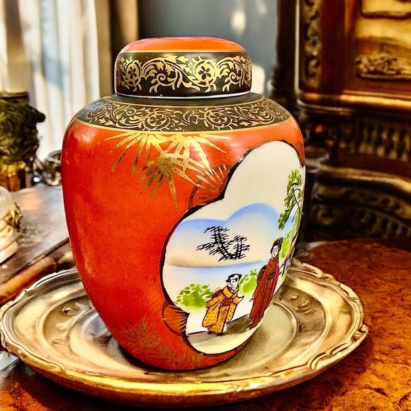 Vintage Japanese Kutani Porcelain Lidded Ginger Jar Tea Caddy - Picture 6 of 10